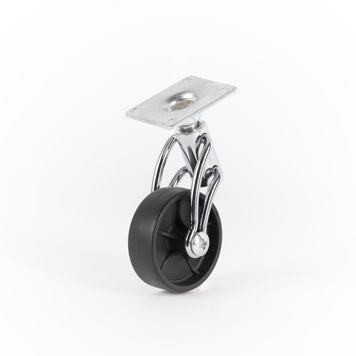 Möbelhjul i krom med svart hjul